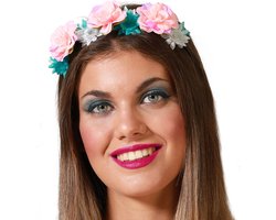 Atosa Verkleed haarband/hoofdband met bloemen krans - meisjes/dames - prinses/hippie/flower power/cosplay - carnaval - kunststof