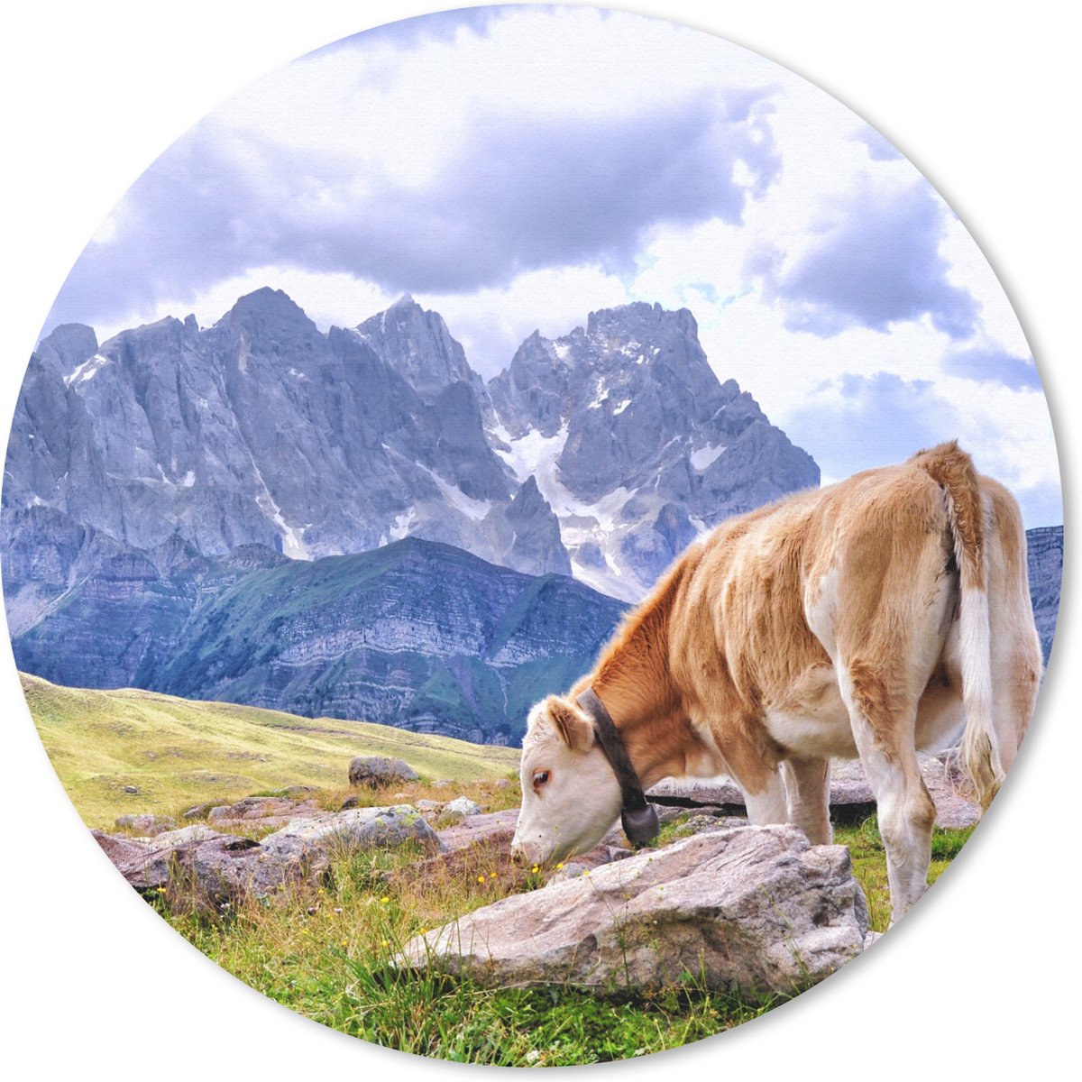 Muismat rond 30x30 cm - Mousepad Alpen - Koe - Berg - Ronde muismatten