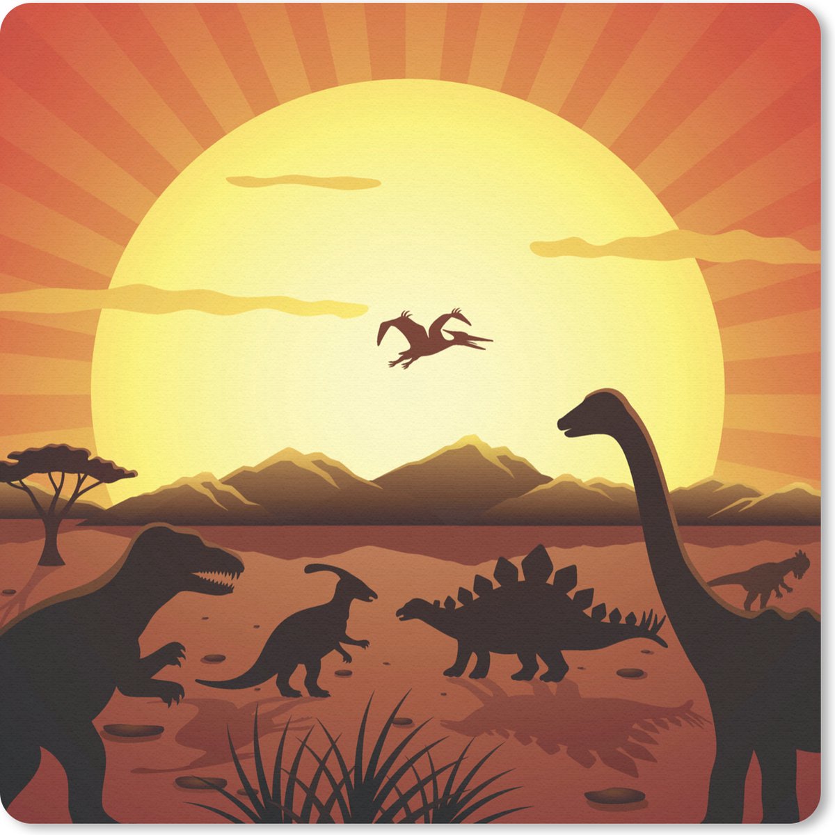 Muismat 20x20 cm - Mousepad Dino - Zon - Natuur - Tekening - Kinderen - Jongens - Muismatten