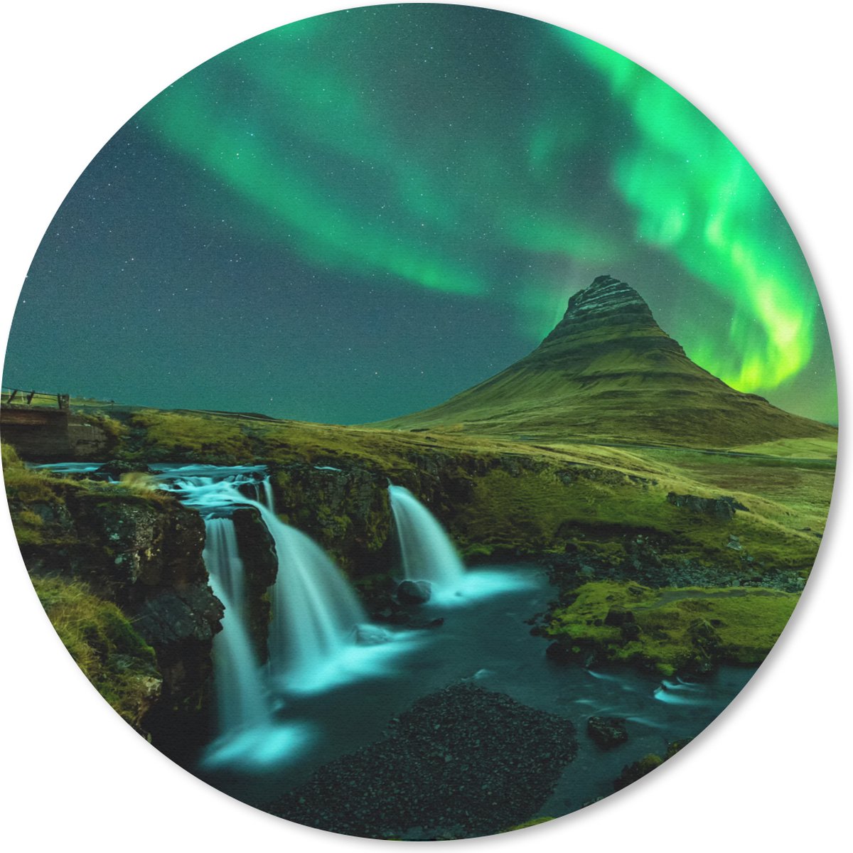 Muismat rond 30x30 cm - Mousepad Noorderlicht - Waterval - Berg - IJsland - Ronde muismatten