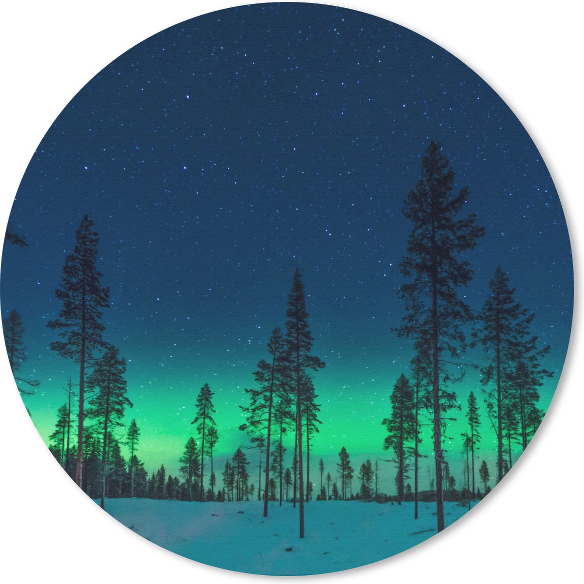 Muismat rond 20x20 cm - Mousepad Noorderlicht - Sneeuw - Bomen - Natuur - Groen - Ronde muismatten