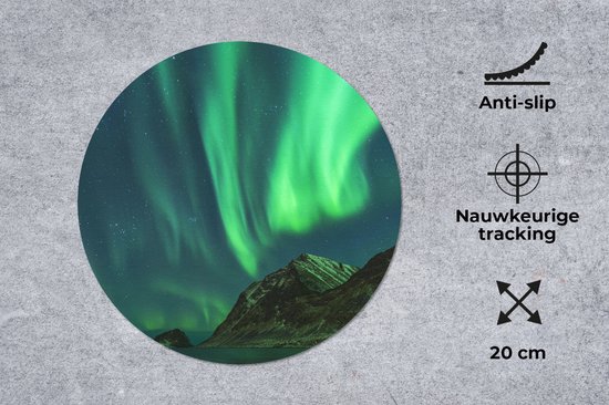 Muismat rond 20x20 cm - Mousepad Noorderlicht - Sterrenhemel - Noorwegen - Ronde muismatten