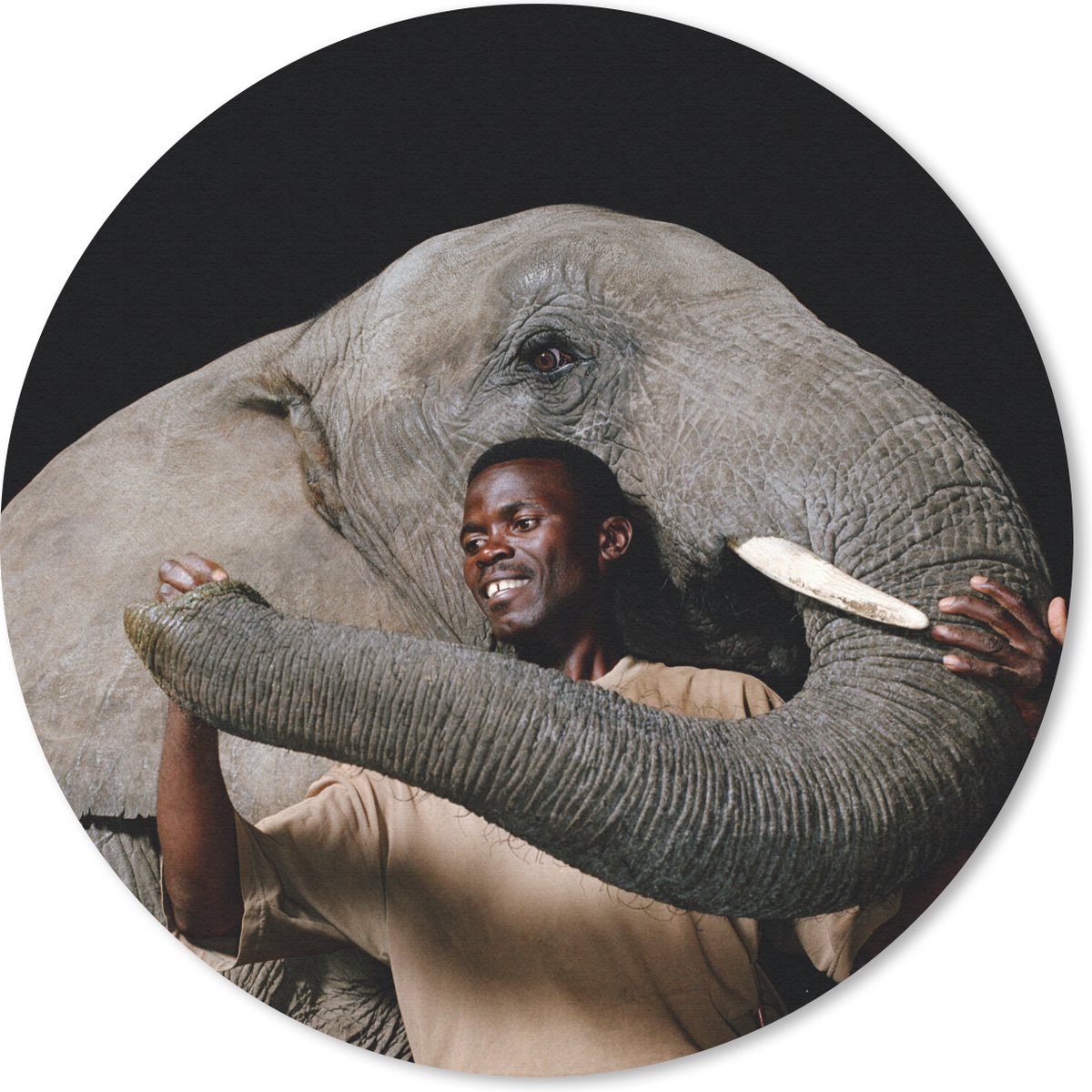 Muismat rond 40x40 cm - Mousepad Olifant - Man - Dieren - Zwart - Ronde muismatten