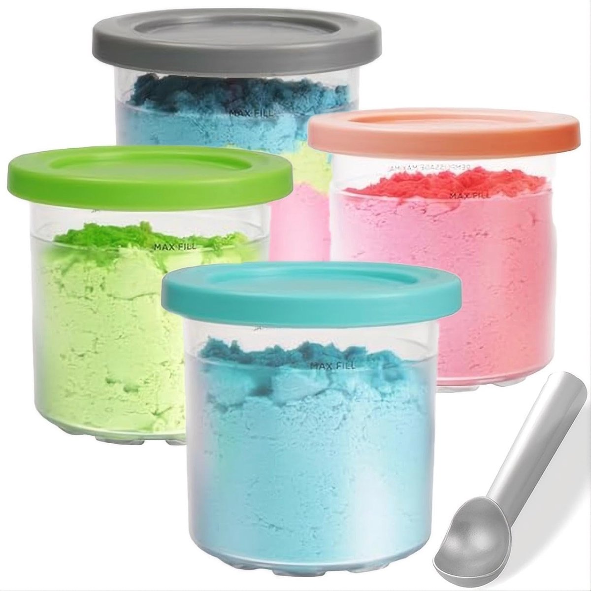 Set van 4 IJsbekers met Deksel voor IJsmermachines - Inclusief IJslepel