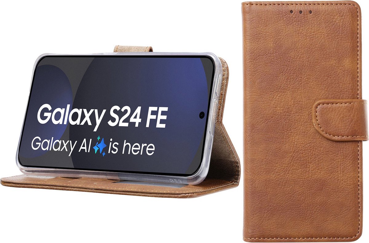 BixB Hoesje Geschikt voor Samsung Galaxy S24 FE – portemonnee bookcase met pasjeshouder - Bruin