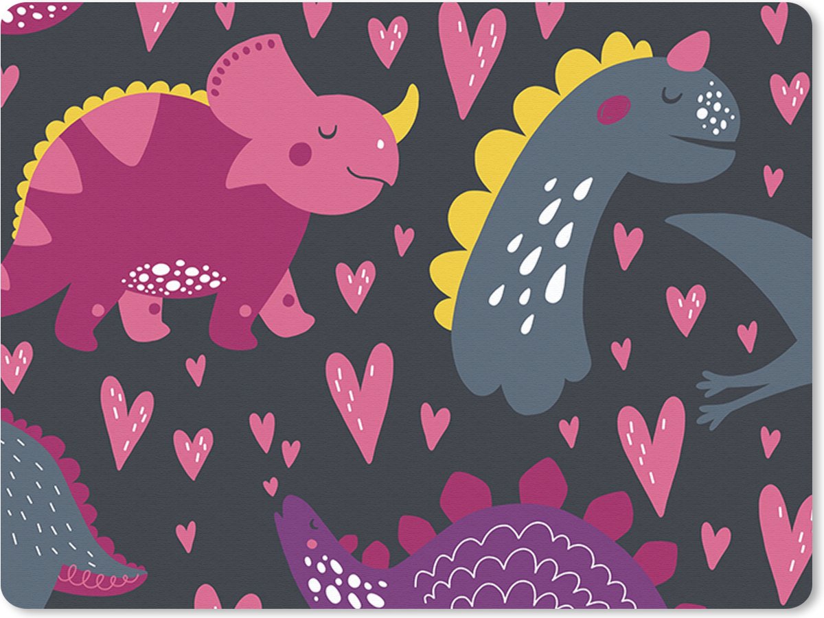 Muismat 23x19 cm - Mousepad Dinosaurus - Kind - Patronen - Roze - Meisjes - Muismatten