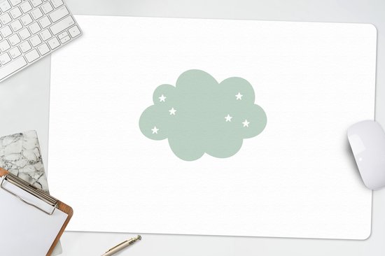 Lichtgroene muismat met wolk en sterren, met een computer muis.