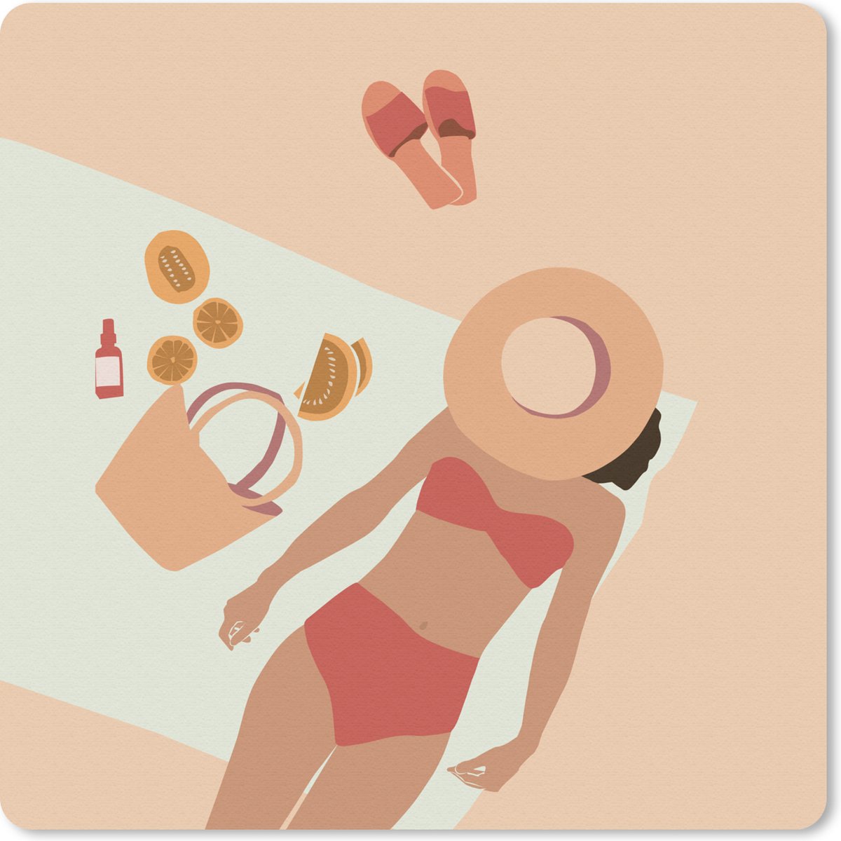 Muismat 30x30 cm - Mousepad Vrouw - Slippers - Hoed - Zomer - Muismatten