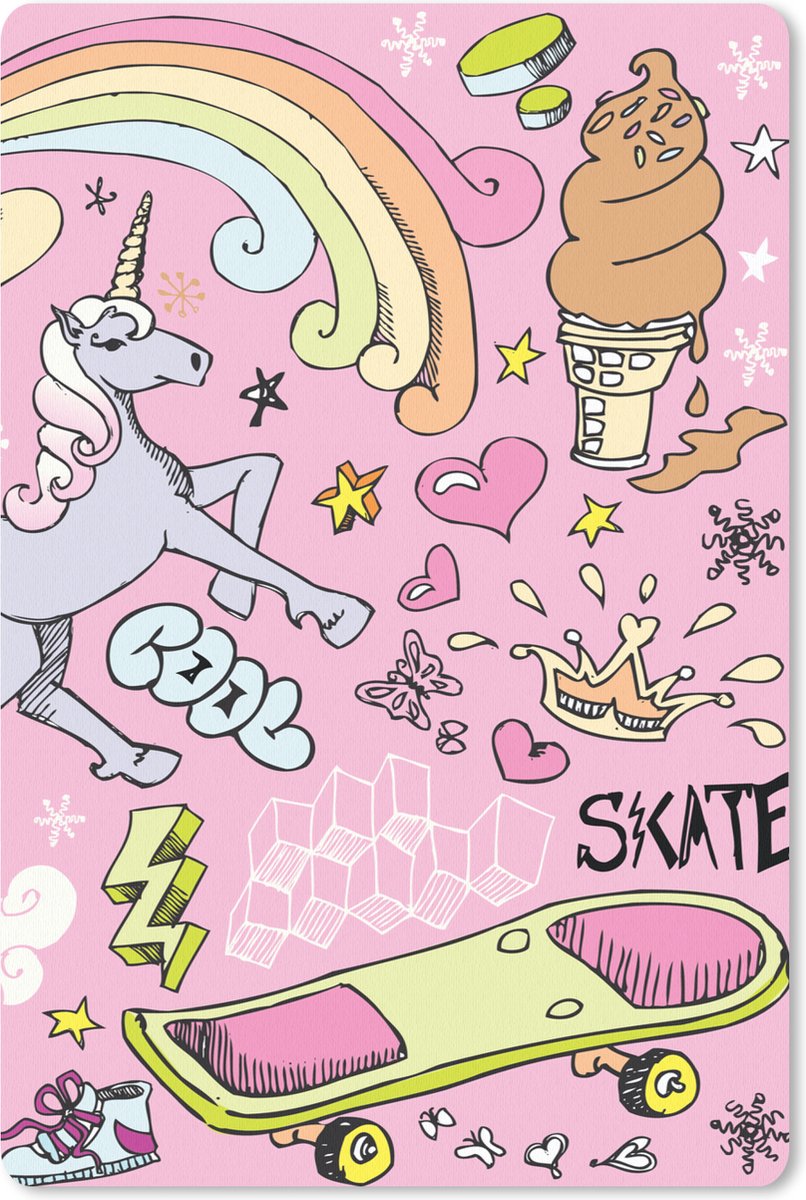Muismat 18x27 cm - Mousepad Meisjes - Design - Unicorn - Regenboog - Roze - Muismatten