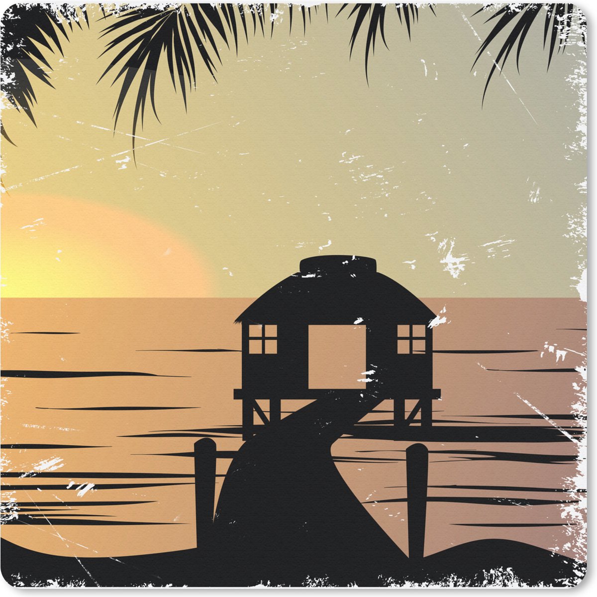 Muismat 20x20 cm - Mousepad Hut - Pier - Zee - Tekening - Muismatten