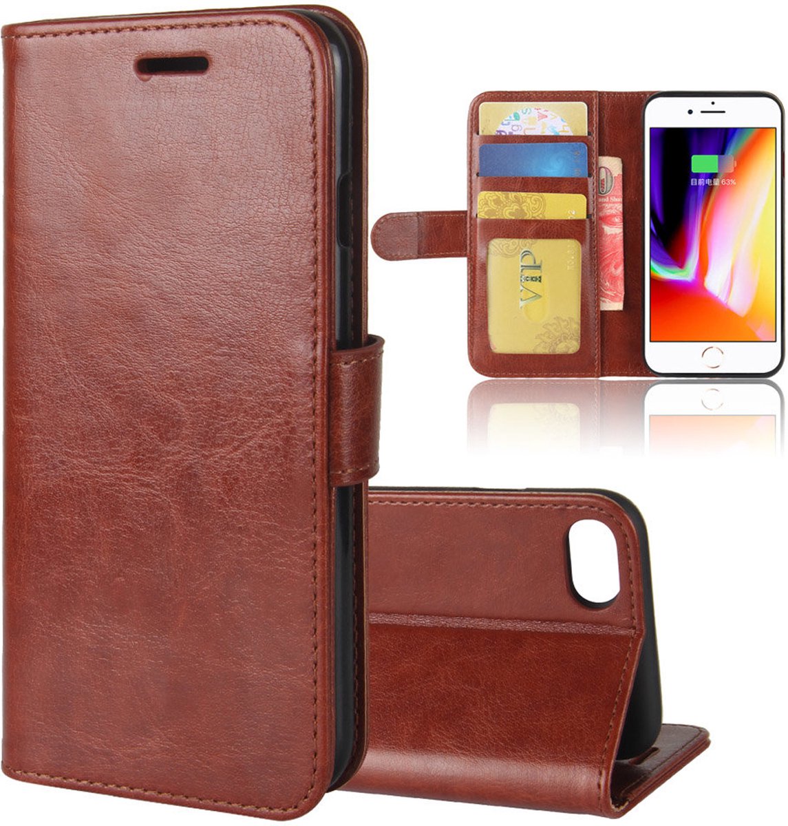 MobyDefend Hoesje - Geschikt voor Apple iPhone SE (2020/2022) / iPhone 7 / iPhone 8 - Wallet Book Case (Sluiting Achterkant) - Bruin
