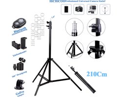 Tripod Camera Statief 180 Cm + Telefoonhouder, 360 ° horizontaal en Bluetooth Remote Shutter – HiCHiCO