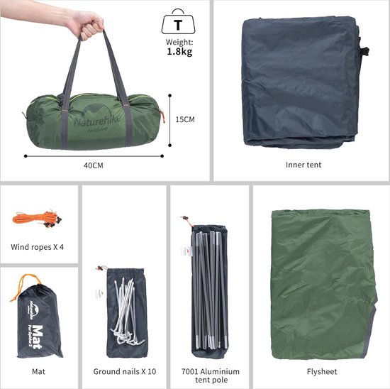 Lichtgewicht backpacking tent voor camping en wandelen - 2-persoonstent Hillock met vest kamperen voor beginners van Hillock — afbeelding 4