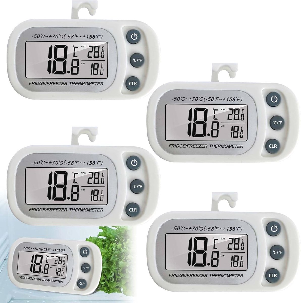 Digitale Koelkastthermometer met LCD-display en Max/Min-functie - 4 Stuks