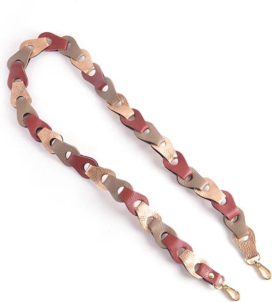 Sangle de sac/sangle de sac/cordon de téléphone/bandoulière en Cuir tressé - Taupe/Bourgogne/ Or