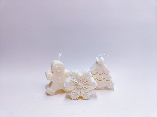 Set van 3 kerstkaarsen - kaarsen kerst - kerstboom - sneeuwpop - gingerbread man