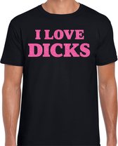 Bellatio Decorations Foute party t-shirt heren - I love Dicks - zwart - glitter roze - themafeest S