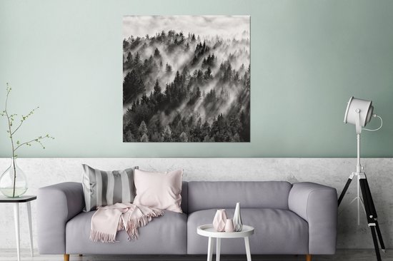 Tableau aluminium 90x90 cm - Décoration murale métal - Paysage - Brume - Forêt - Nature - Décoration murale métal salon - Décoration industrielle - Photo sur dibond - Accessoires industriels chambre