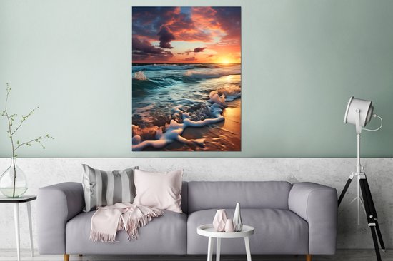Décoration murale Métal - Peinture Aluminium Industriel - Coucher de Soleil - Plage - Mer - Golf - 90x120 cm - Dibond - Photo sur aluminium - Décoration murale industrielle - Pour le salon/chambre