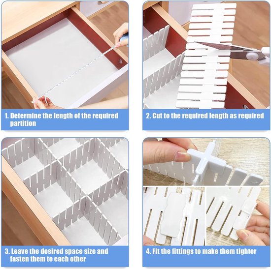 Ladeverdeler, verstelbare ladeverdelers van natuurlijk bamboe, lade-organizer keuken, ladeorganizer, geveerd, keuken, commode, badkamer, slaapkamer, babylade (43-56 cm