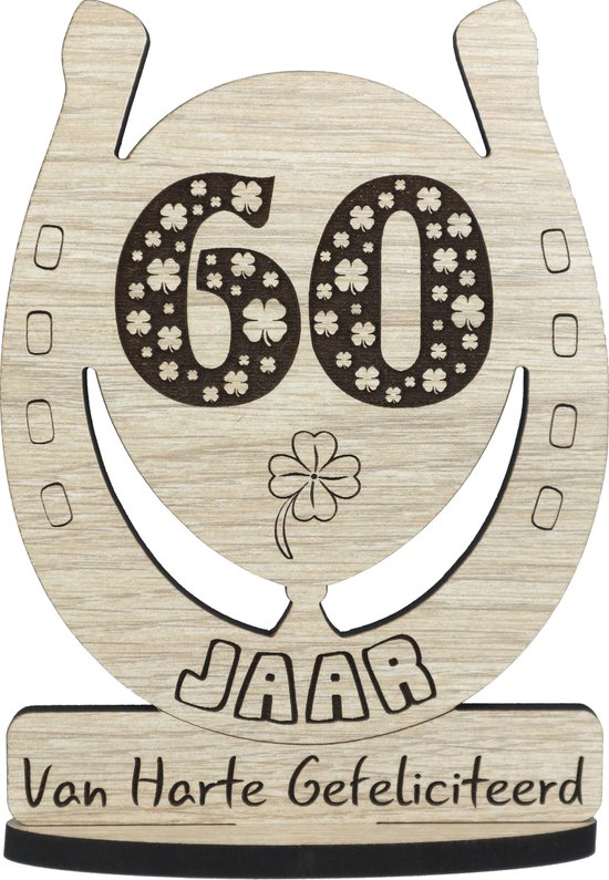 60 jaar - houten verjaardagskaart - wenskaart om iemand te feliciteren - kaart 60ste verjaardag - 12.5 x 17.5 cm