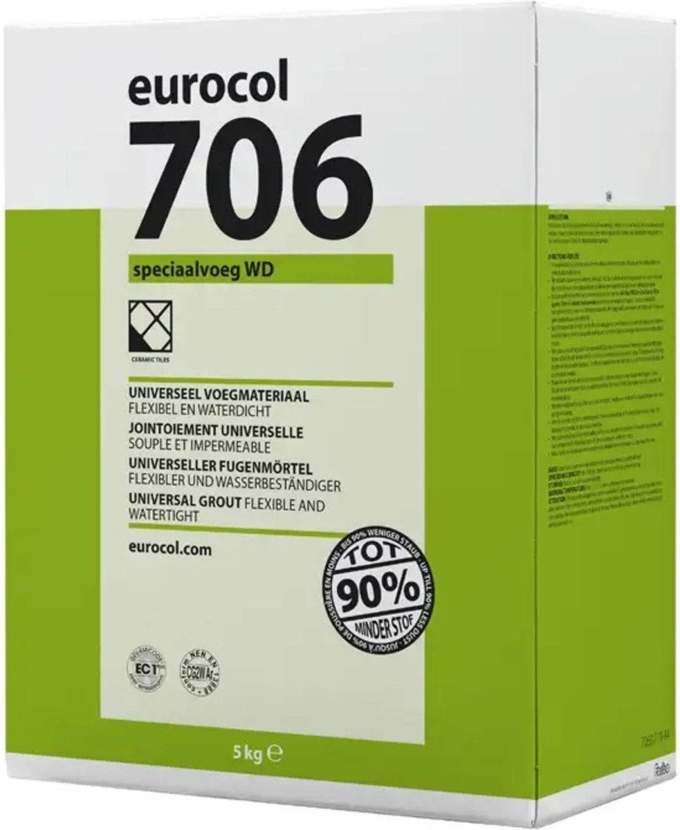 Eurocol 706 Speciaalvoeg WD - voegmortel voor wand- en vloertegels - manhattan grijs - 2,5 kilo