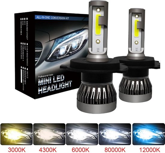 Ampoules LED H4 (lot de 2 pièces) 6000k Wit Clair 14000LM IP68 90 Watt Convient pour Moto / Voiture / Scooter / Feux de croisement / Feux de route / Phares