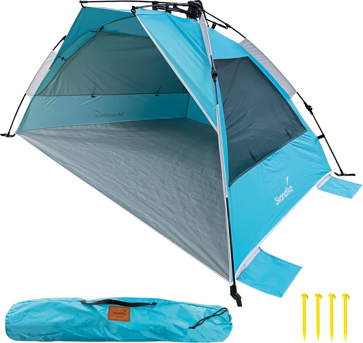 Skandika strandtent Skal - Quick-Start strandtent, UV-bescherming 80+, 360° mesh panoramavenster, windbescherming, zonbescherming, privacybescherming, quick-up, zandharingen | Strandtent voor familie, kinderen, baby