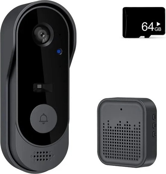 Mylucinda® - Draadloze Deurbel - WIFI - 1080P HD Camera - Waterdicht - Intercom - Night Vision - Met 64GB SD kaart - Zwart