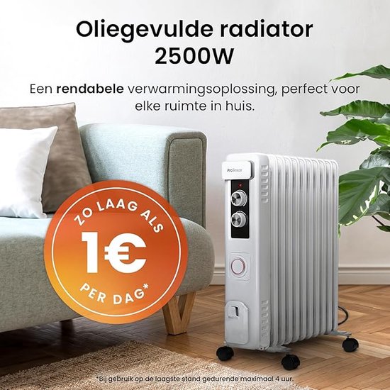 Elektrische Rol Radiator Luxe Olieradiator – Met Thermostaat – Oliegevulde Radiator – Elektrisch ...