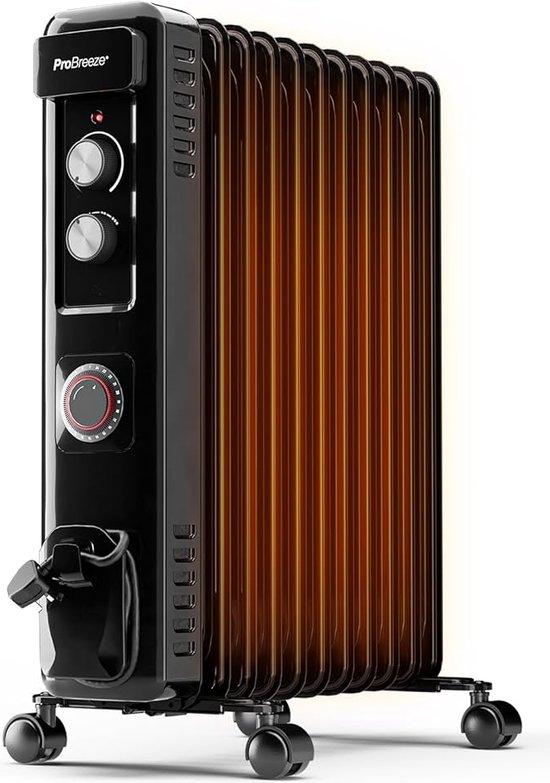 Luxe Olieradiator – Met Thermostaat – Oliegevulde Radiator – Elektrisch – Verwarming – 3 Instelbare Modi – Timer – Met Wielen – 2500W – Zwart