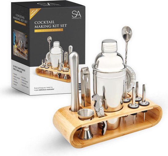 Esmula Cocktailshakerset, 750 ml, 12-delige roestvrijstalen bartenderset, cadeau voor mannen, vrouwen, vrienden, thuis, stijlvolle bargereedschapsset met cocktailreceptenboek