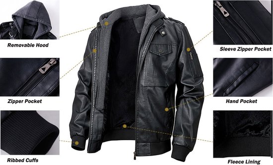 Herfst Winter Heren Motor Leren Jas Bontkraag Vintage Bruin Fleece Kunstleer Varkensleer Militaire Bomberjacks 8xl kopen vanaf een prijs van 38