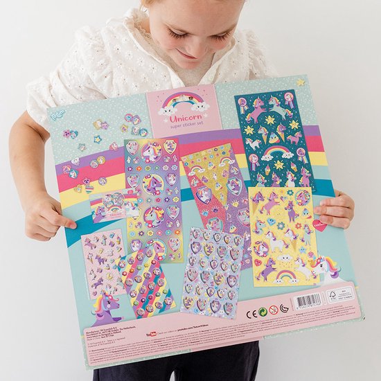 Totum - Ensemble de super autocollants Unicorn XL - 7 feuilles d'autocollants avec autocollants gonflés métalliques et 3D