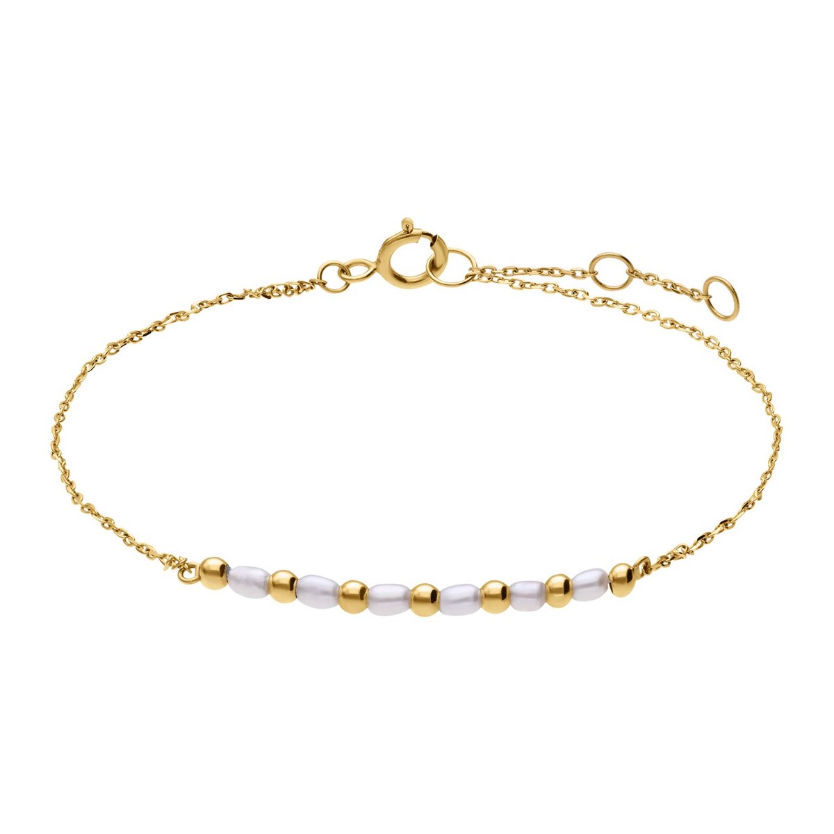 Lucardi Dames 14 karaat geelgouden armband met parels - Armband - 14 Karaat Goud - Goud - 20 cm
