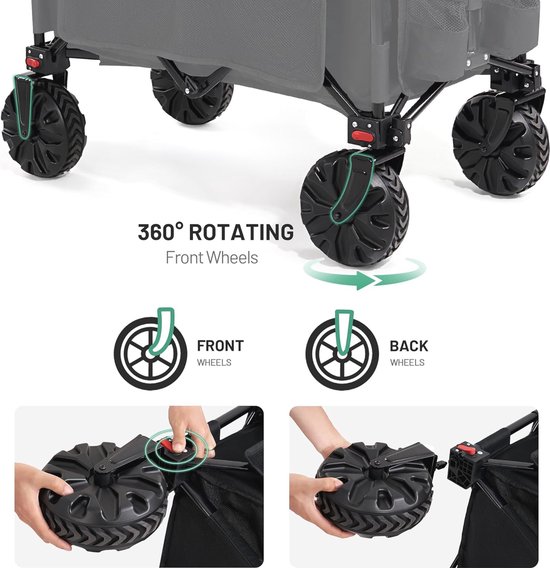 Opvouwbare Strandtrolley 300L met Verstelbare Achterklep en Afneembare Wielen voor Outdoor Camping van Carson — afbeelding 5