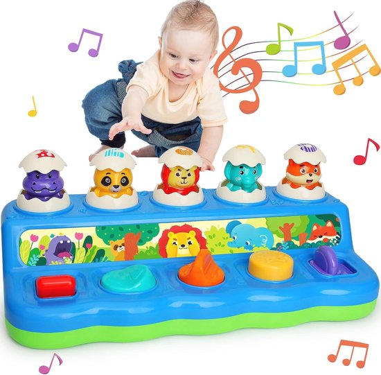 hahaland Giochi Bambini 1 Anno - Animali Pop-Up Abilità Motorie Giochi Montessori con Musica - Gioco Bambino Educativi attività Regalo Bimbo Bimba 1 2 3 Anni