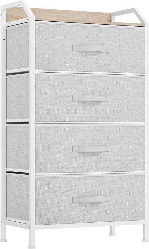 SONGMICS LTS24W LTS24W Chest of Drawers with 8 Easy Pull Fabric Drawers, Dresser Organiser with Metal Frame, Table Top for Cupboard, Children's Room, Light Grey and White