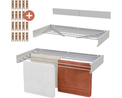 MiKas Wanddroogrek - Inklapbaar Droogrek - Wasrek - Hangend - Inclusief 20 wasknijpers - 100 cm - 6m drooglengte - Wit