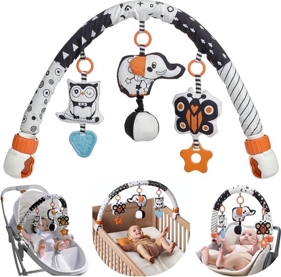 Foto: Babyboog speelgoed kinderwagen clip op kinderbed activiteitenlijst muzikaal zwart wit rammelaar speelgoed speelgoed voor kleine kinderen 0 3 jaar
