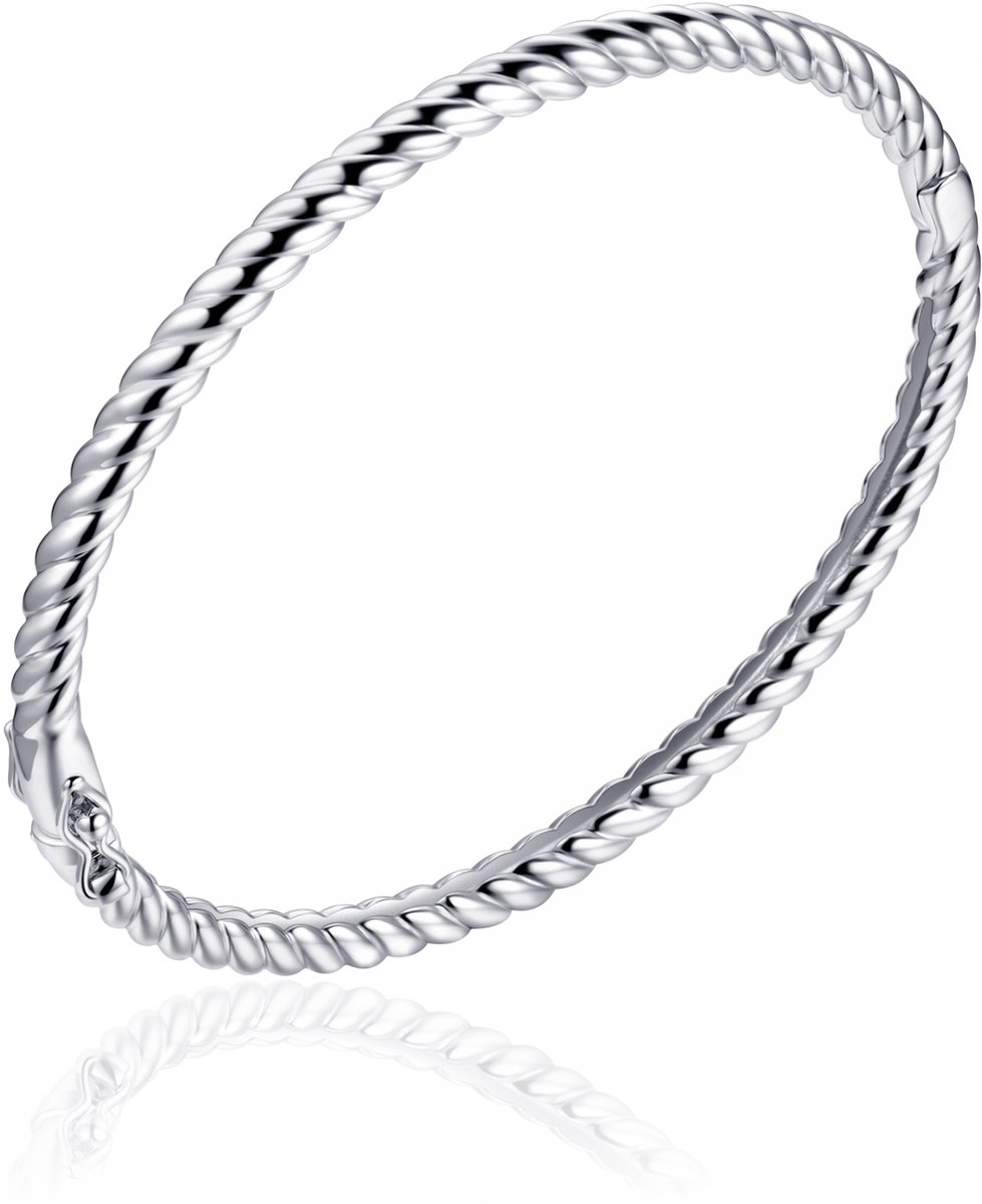 Gisser Jewels - Armband - Bangle Gedraaid - 4 mm Breed - Maat 60mm - Gerhodineerd Zilver 925