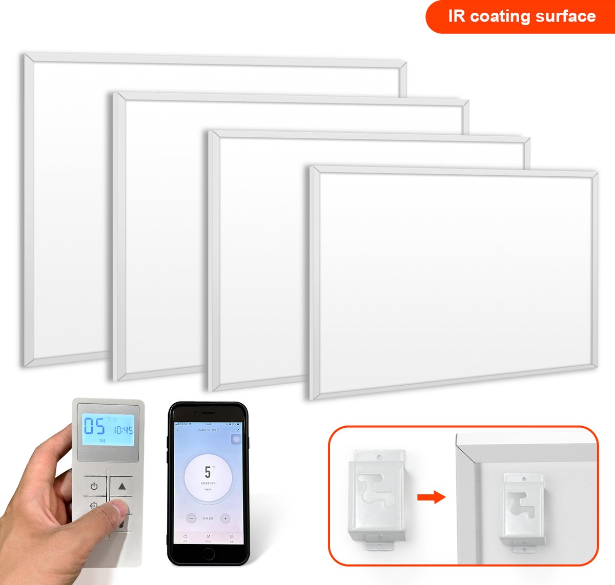 Infrarood Verwarming 1200 Watt Muurmontage Elektrische Infrarood Verwarmingspaneel Vrijstaand Energiezuinig voor een kamer van 18-20m² IP44 incl. afstandsbediening en thermostaat Bescherming tegen oververhitting