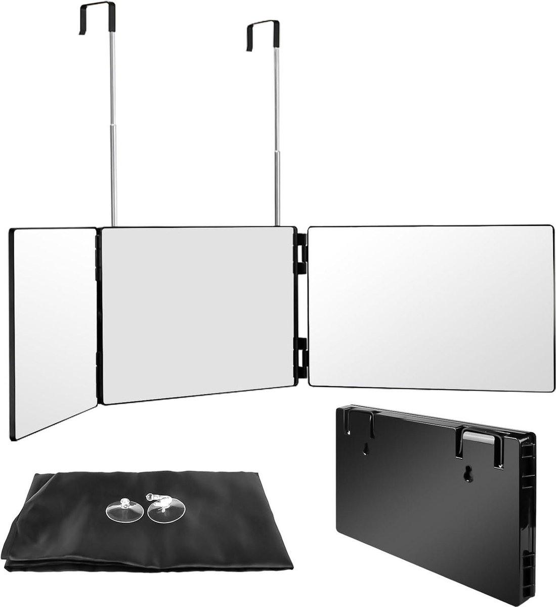 Goedkoopste 360 graden spiegel om op te hangen - verstelbare 3-weg spiegel met houders voor zelf knippen van haar scheerspiegel wandmodel