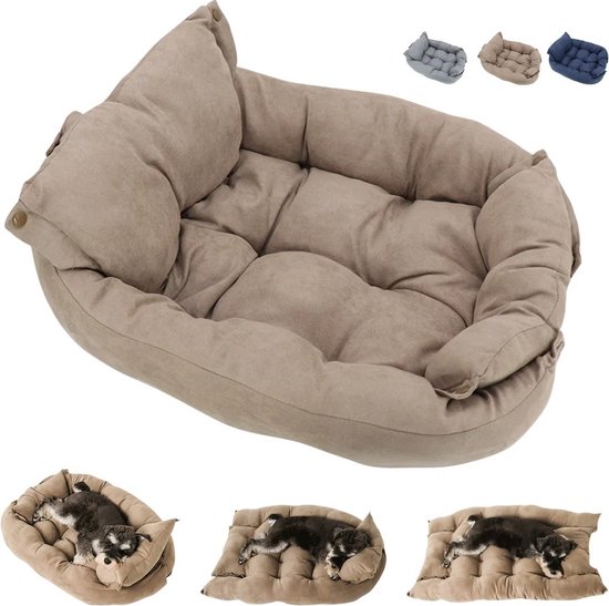 63 x 45 cm S Orthopedische Multifunctionele Hond Bed Mat 3 In 1 Honden Kat Slaap bed Sofa Bank Warm Winter Puppy Kitten Nest Kennel Zacht Huisdier Kussen BEIGE - Waterdichte Luxe Mat- Opvouwbaar Huisdierenbanknest -Kennel Bed huis -Luxueus Dierenmand