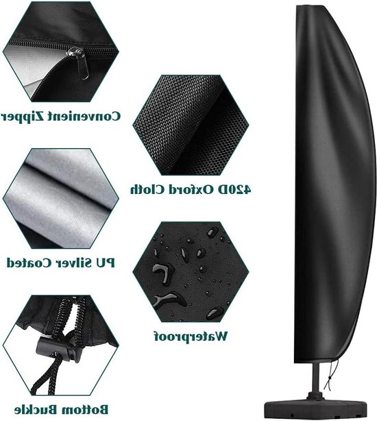 PATWING Sonnenschirm Schutzhülle mit Stab - 600D Oxford Abdeckung für Ampelschirm 2 bis 4 M, Wetterfest, Wasserdicht, UV-Anti und Robustheit, Sonnenschirm Hülle (265x40x70/50cm