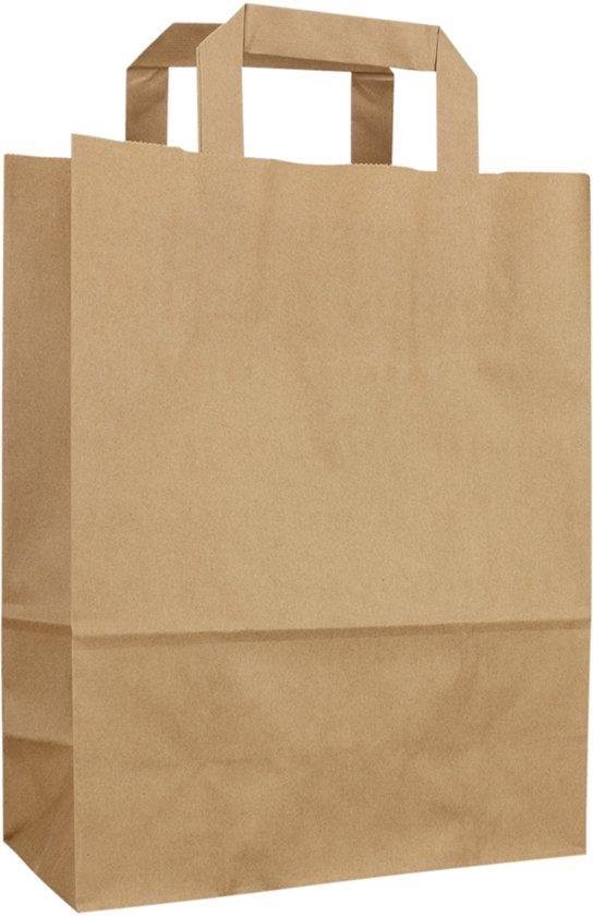 Sac fourre-tout en papier marron avec poignées plates. Dimensions 280x170x290mm.
