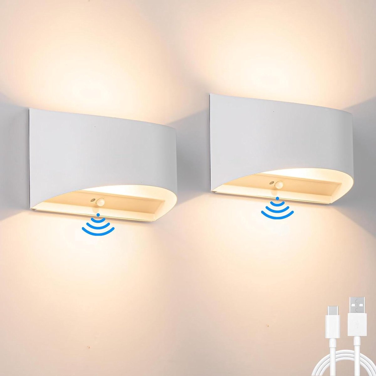 LED Wandlamp met Bewegingsdetector - Oplaadbaar - 6W - Indoor - Muurlampen - Schakelaar - 3200mAh - Batterij Aangedreven - Muurverlichting wandlamp oplaadbaar