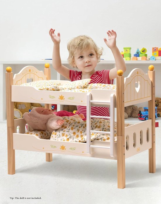Lit Poupon ROBUD Pour Poupée 18 Pouces – En Bois Avec Berceau, Oreiller, Couette, Pour Fille 3-6 Ans, Cadeau éducatif