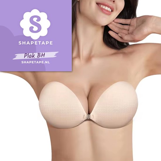 Plak BH - Shapetape - Plak bh Push up - Zelfklevende bh - Maat M - Beige - Bandeau bh - Strapless bh - Bh accessoires - Nipple covers - Tepelplakkers - plakbeha's- Bh zonder bandjes - BH voor open rug - BH zonder achterkant
