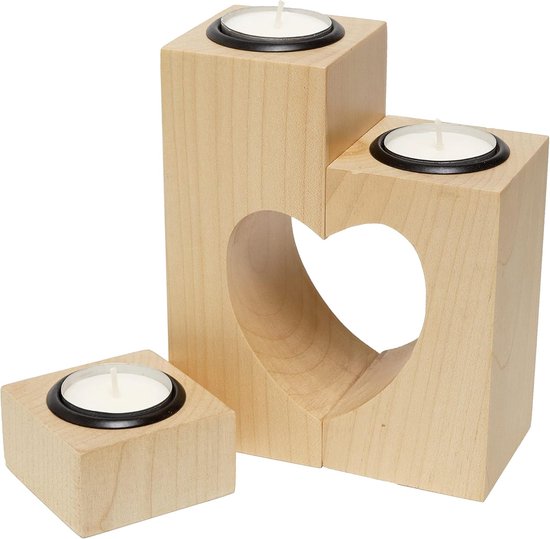 Plogis Hartvormige theelichthouders van hout, 3-delige set van 15 cm acacia/ kaars, verjaardagscadeau, cadeau voor haar, houten hart, decoratieve cadeaus voor mama, vriendin, bruiloft, houten hart